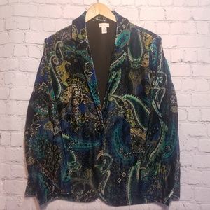 Chico's size 3/16 paisley print velvet fabric jacket